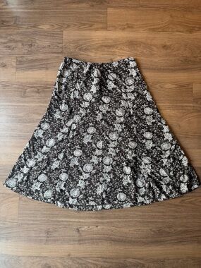 Brown and White Floral Midi Skirt